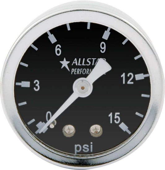 Pressure Gauge - 0-15 psi - Mechanical - Analog - 1-1/2 in Diameter - 1/8 in NPT Port - Black Face - Each