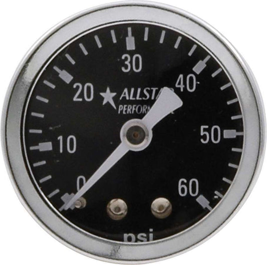 Pressure Gauge - 0-60 psi - Mechanical - Analog - 1-1/2 in Diameter - 1/8 in NPT Port - Black Face - Each