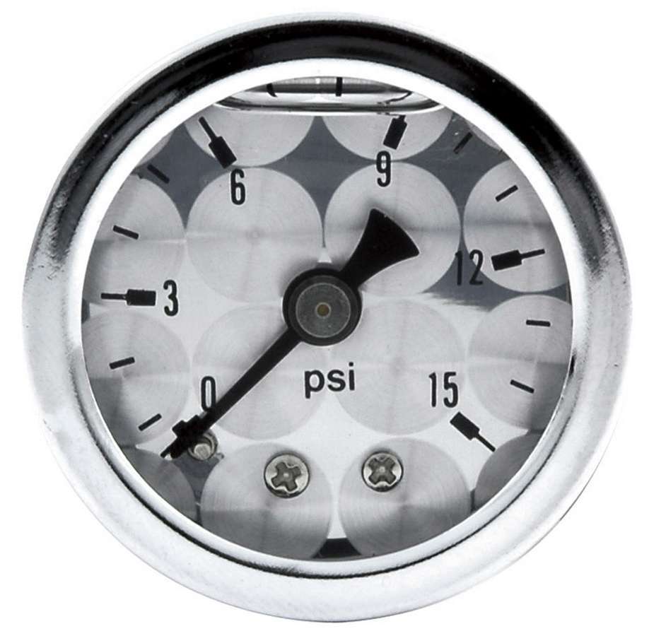 Pressure Gauge - 0-15 psi - Mechanical - Analog - 1-1/2 in Diameter - Liquid Filled - 1/8 in NPT Port - Turned Face - Each