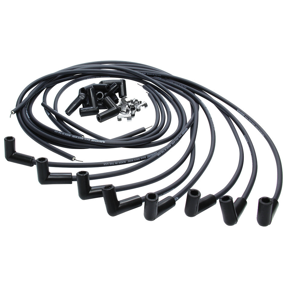 Spark Plug Wire Set - Spiral Core - 8 mm - Black - 90 Degree Plug Boots - HEI Style Terminal - Cut-To-Fit - V8 - Kit