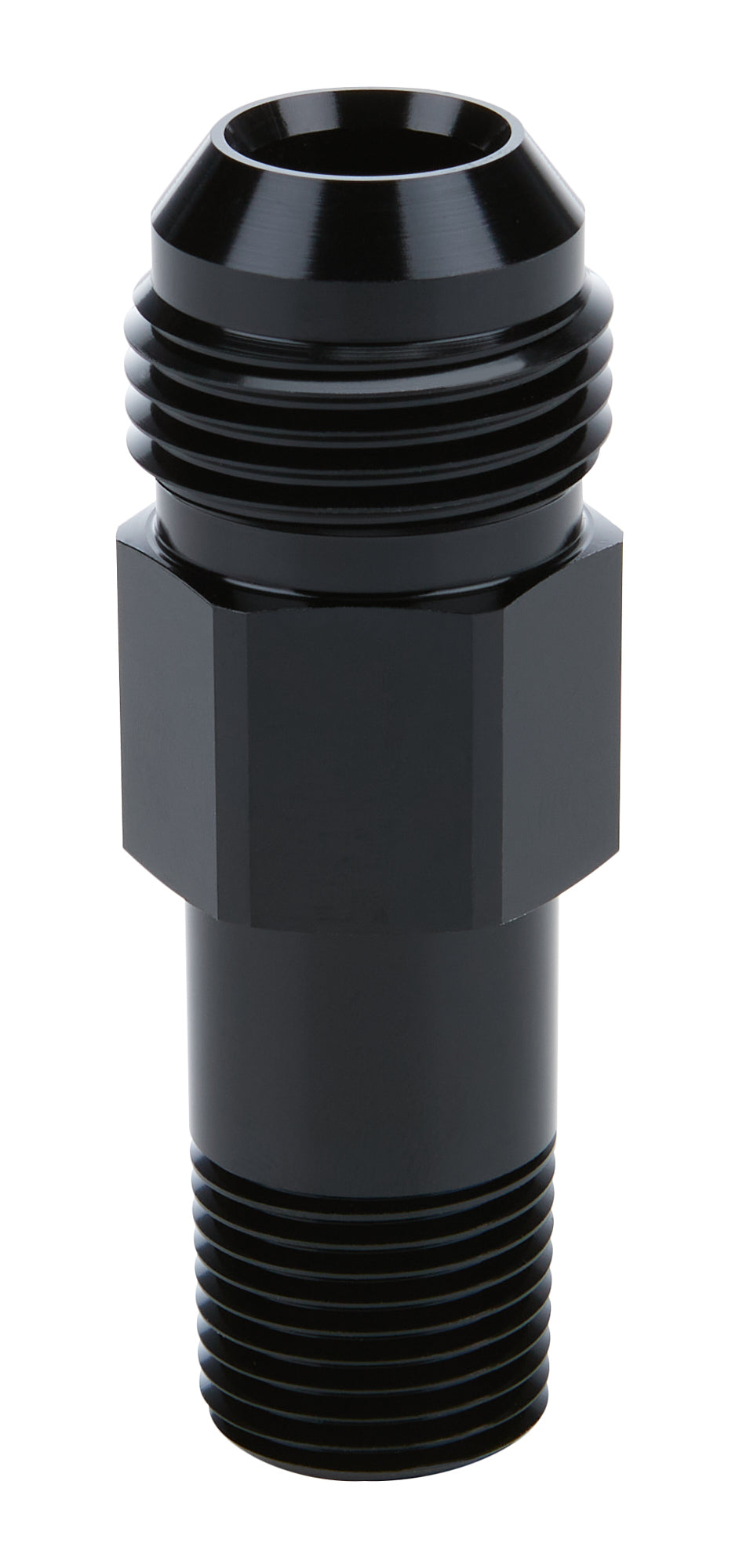 Extended Oil Inlet - Straight - 12 AN Male to 1/2 in NPT Male - 3 in Long - Aluminum - Black Anodized - Each