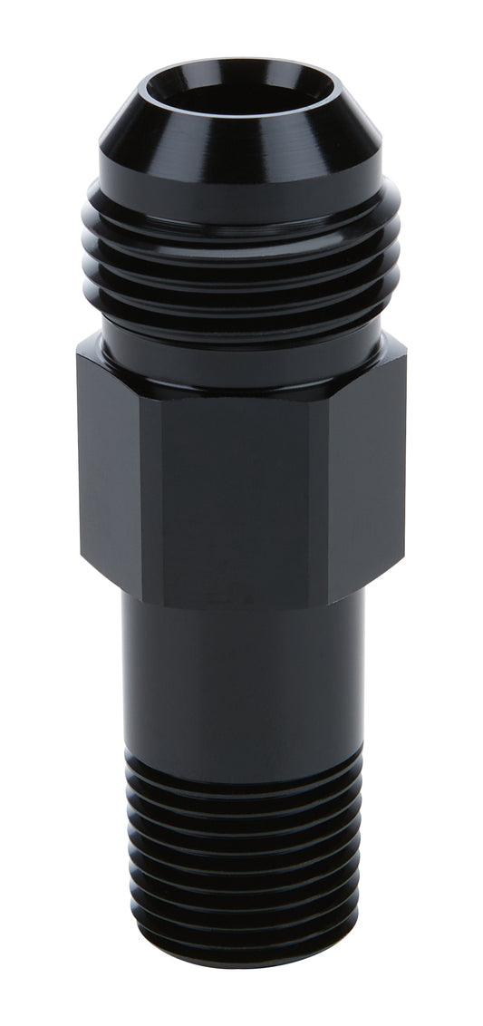 Extended Oil Inlet - Straight - 12 AN Male to 1/2 in NPT Male - 3 in Long - Aluminum - Black Anodized - Each