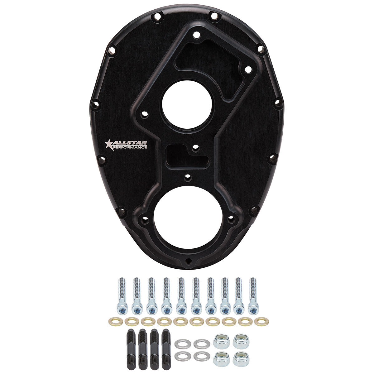 Timing Cover - 1-Piece - Camshaft Drive - Aluminum - Black Anodized - Small Block Chevy - Sprint Car - Each