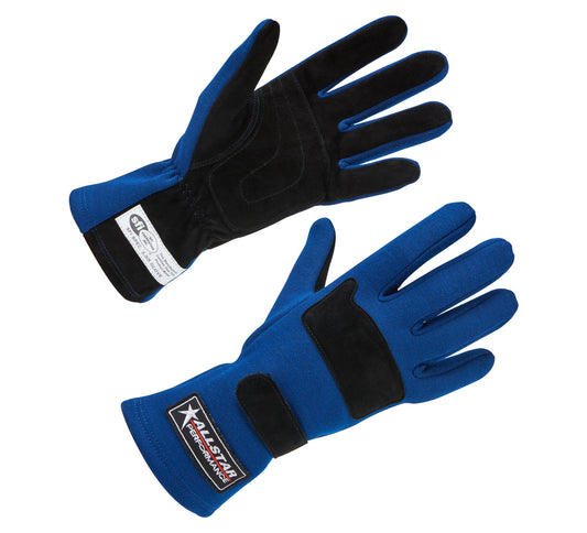 Driving Gloves - SFI 3.3/5 - Double Layer - Nomex / Suede - Blue / Black - Small - Pair