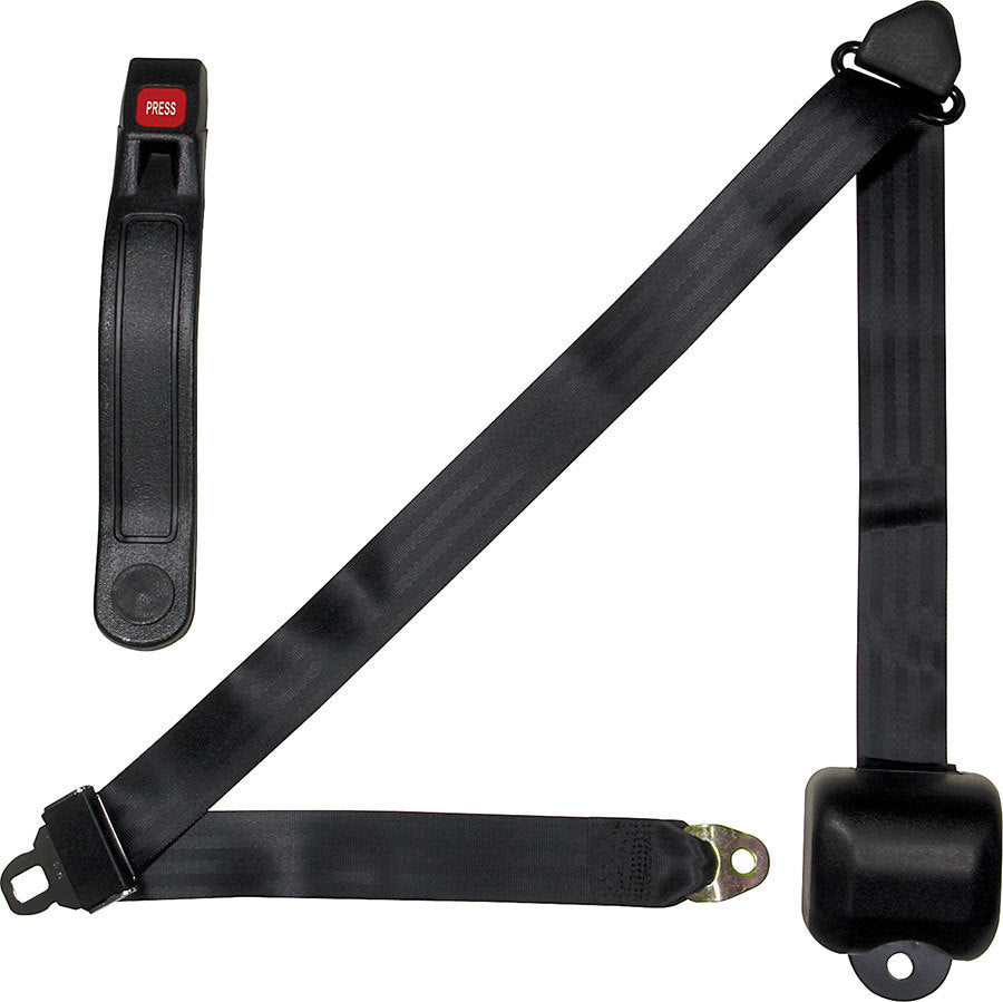 Seat Belt - Lap / Shoulder - Push Button Buckle - Retractable - Bolt-On - Floor Mount - Polyester - Black - Each