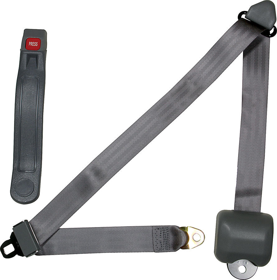 Seat Belt - Lap / Shoulder - Push Button Buckle - Retractable - Bolt-On - Floor Mount - Polyester - Gray - Each