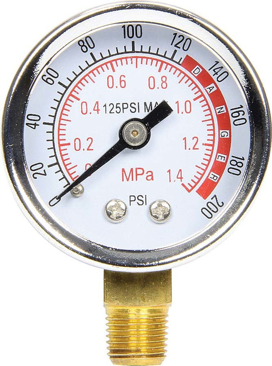 Air Pressure Gauge - 0-200 psi - Mechanical - Analog - 1-5/8 in Diameter - 1/8 in NPT Male Inlet - White Face - Allstar Compressed Air Tanks - Each