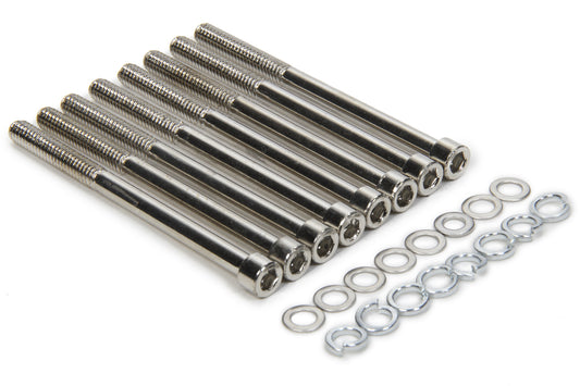 Valve Cover Fastener - Bolt - 1/4-20 in Thread - 3-3/4 in Long - Allen Head - Lock Washers Included - Steel - Chrome - Tall - Small Block Chevy - Set of 8