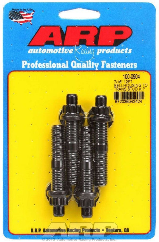 Bellhousing Stud Kit - 7/16-14 in Thread - 2.75 in Long - 12 Point Nuts - Washers Included - Chromoly - Black Oxide - Set of 4