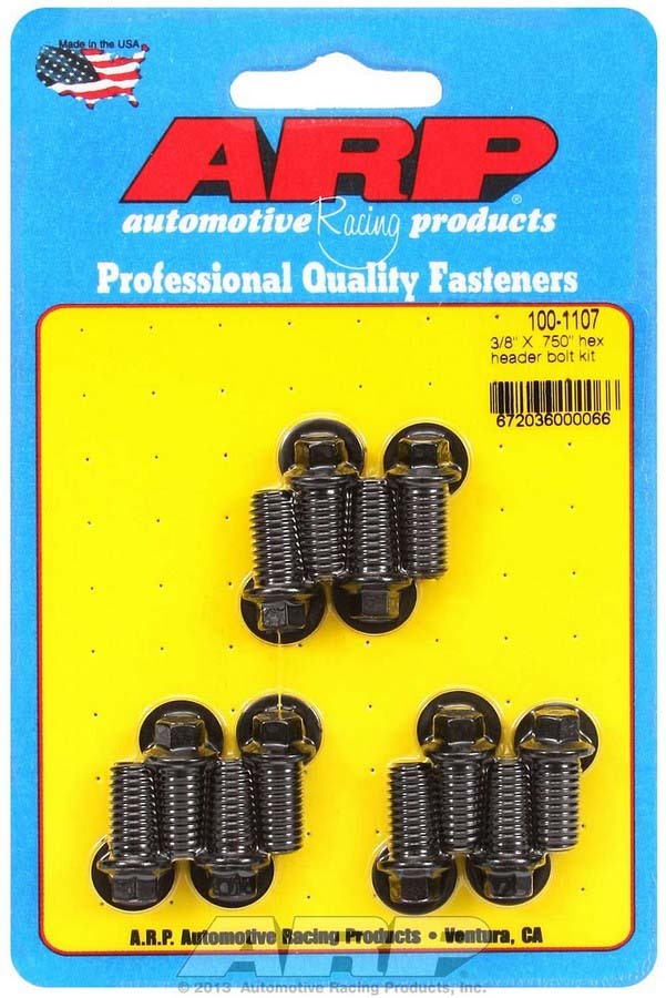Header Bolt - 3/8-16 in Thread - 0.75 in Long - Hex Head - Chromoly - Black Oxide - Universal - Set of 12