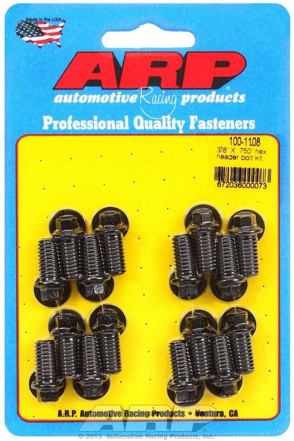 Header Bolt - 3/8-16 in Thread - 0.75 in Long - Hex Head - Chromoly - Black Oxide - Universal - Set of 16
