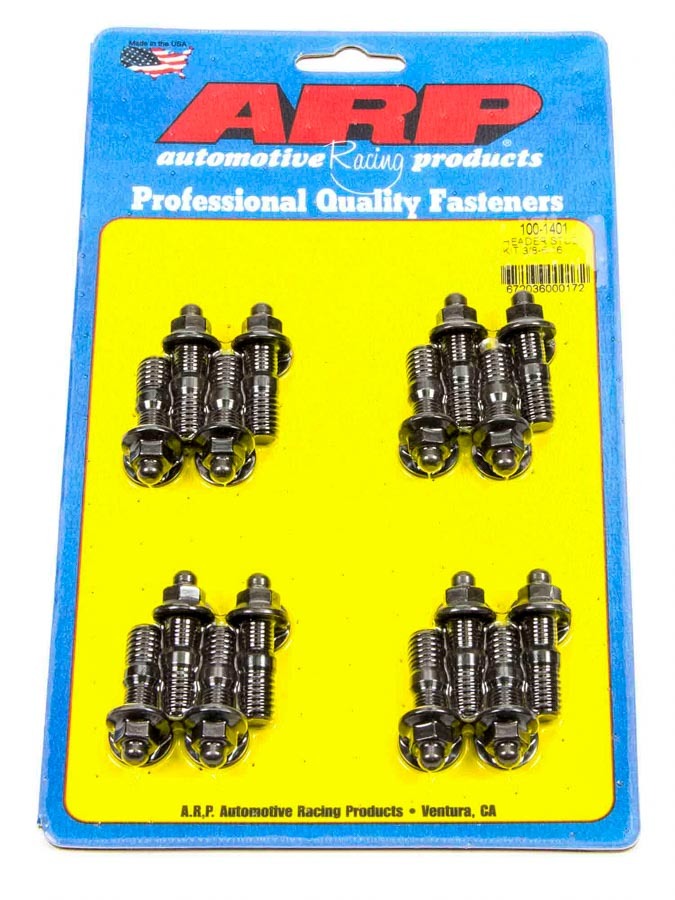 Header Stud - 3/8-5/16 in Diameter - 1.5 in Long - Hex Nuts - Chromoly - Black Oxide - Universal - Set of 16