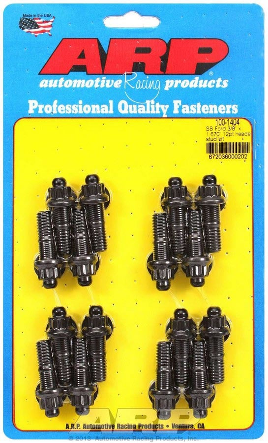 Header Stud - 3/8 in Diameter - 1.67 in Long - 12 Point Nuts - Chromoly - Black Oxide - Ford - Set of 16