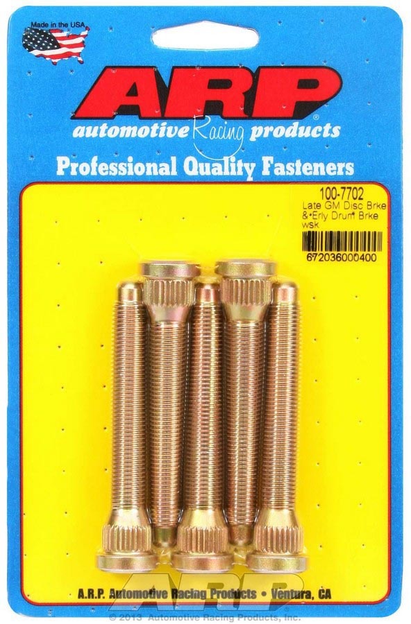 Wheel Stud - 7/16-20 in Thread - 3.200 in Long - 0.580 in Knurl - Chromoly - Cadmium - GM Disc / Drum Brake - Set of 5