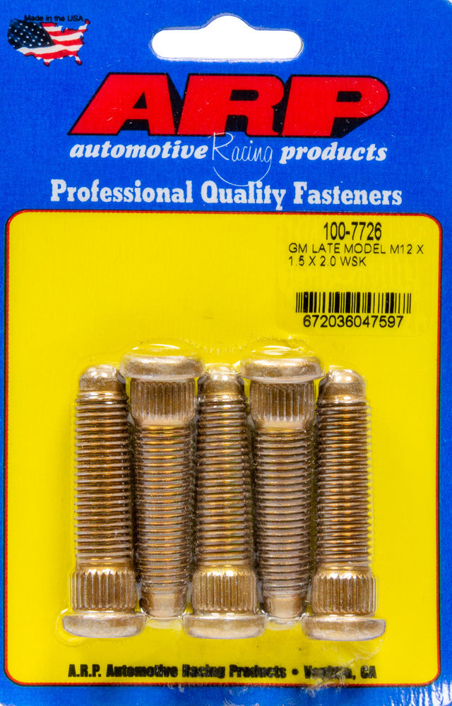 Wheel Stud - 12 mm x 1.50 Thread - 2.000 in Long - 0.509 in Knurl - Chromoly - Cadmium - GM - Set of 5