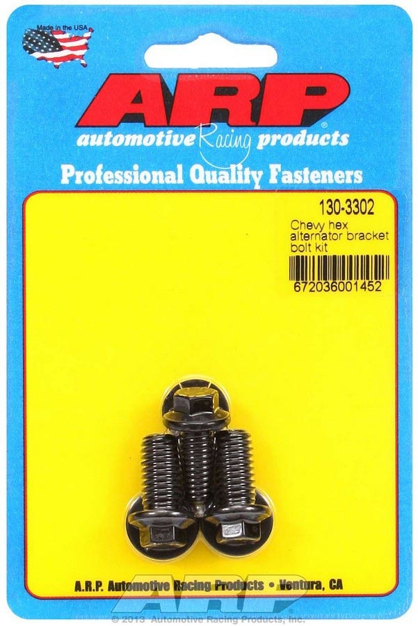 Alternator Bracket Bolt Kit - Hex Head - Washers Included - Chromoly - Black Oxide - Chevy V8 - Set of 3