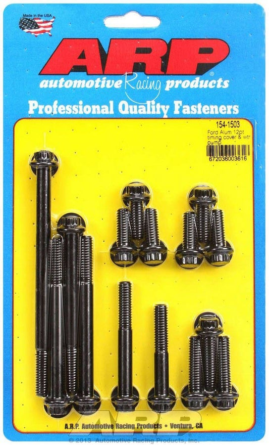 Timing Cover and Water Pump Bolt Kit - 12 Point Head - Chromoly - Black Oxide - Small Block Ford - Kit