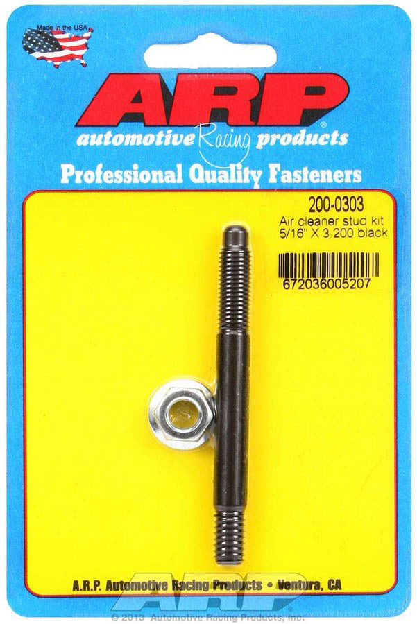 Air Cleaner Stud - 5/16-18 in Thread - 3.2 in Long - Hex Nut - Chromoly - Black Oxide - Each