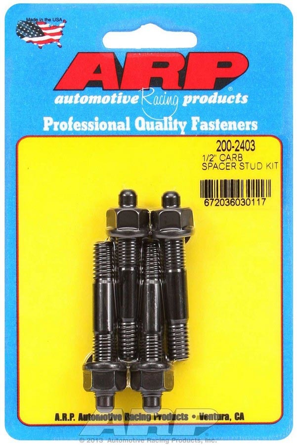 Carburetor Stud - 5/16-18 and 5/16-24 in Thread - 2.225 in Long - Hex Nuts - Chromoly - Black Oxide - Set of 4