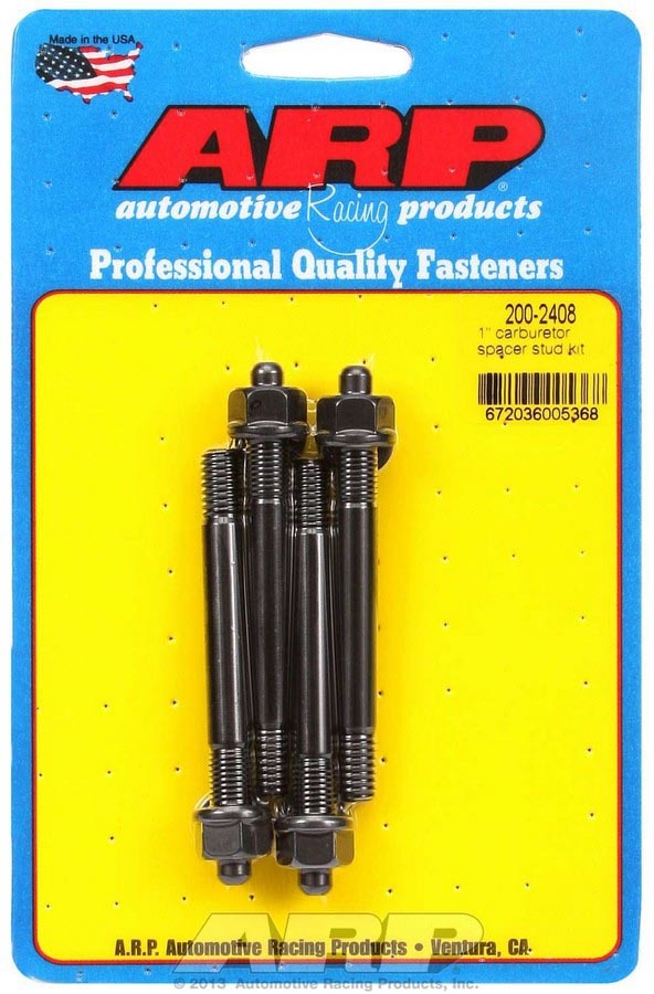 Carburetor Stud - 5/16-18 and 5/16-24 in Thread - 3.2 in Long - Hex Nuts - Chromoly - Black Oxide - Set of 4