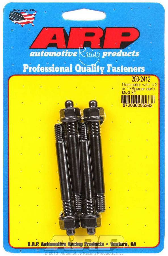 Carburetor Stud - 5/16-18 and 5/16-24 in Thread - 3.2 in Long - Hex Nuts - Chromoly - Black Oxide - Set of 4