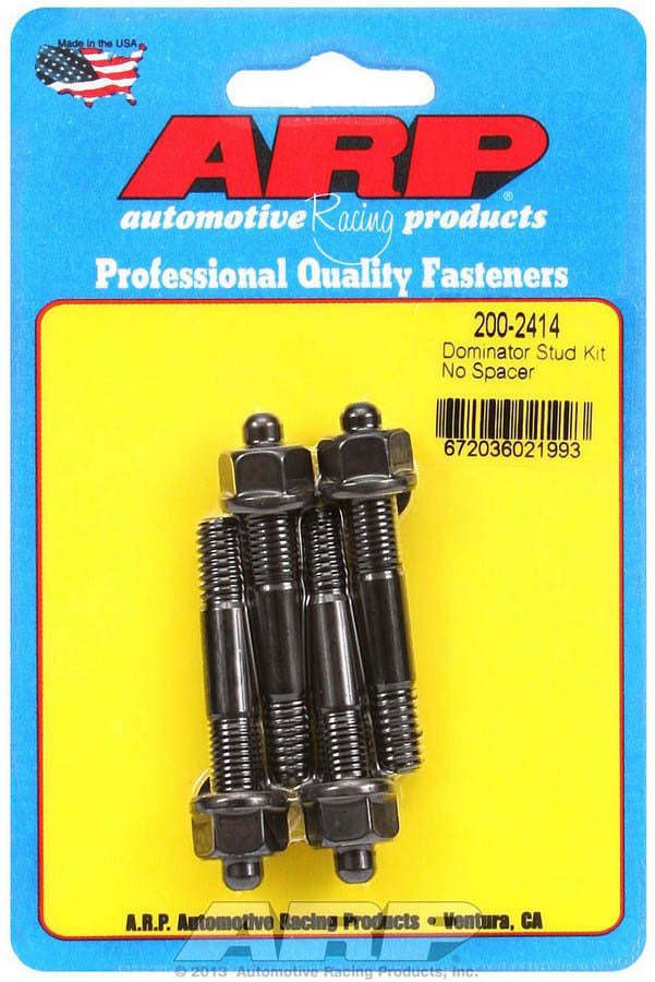 Carburetor Stud - 5/16-18 and 5/16-24 in Thread - 2.225 in Long - Hex Nuts - Chromoly - Black Oxide - Set of 4