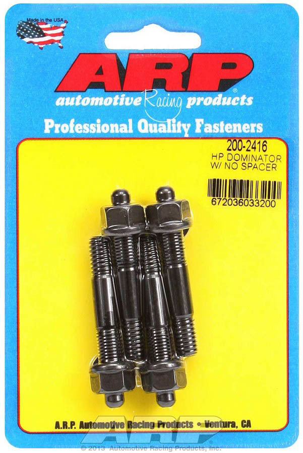 Carburetor Stud - 5/16-18 and 5/16-24 in Thread - 2.225 in Long - Hex Nuts - Chromoly - Black Oxide - Set of 4