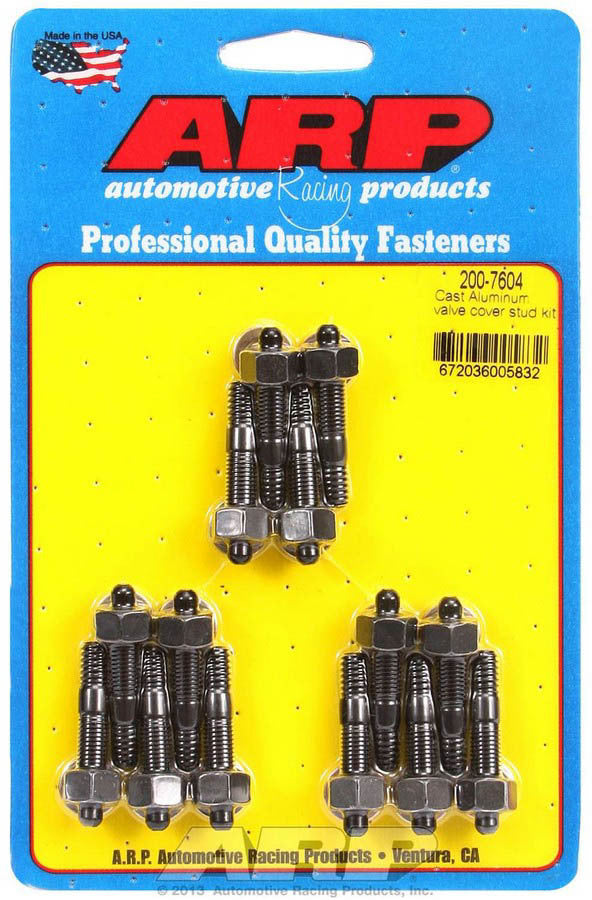 Valve Cover Fastener - Stud - 1/4-20 in Thread - 1.500 in Long - Hex Nuts - Chromoly - Black Oxide - Set of 14