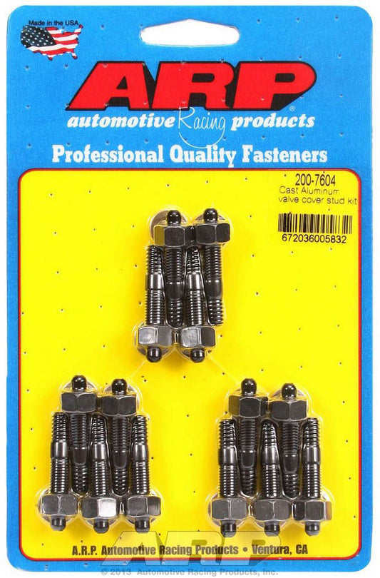 Valve Cover Fastener - Stud - 1/4-20 in Thread - 1.500 in Long - Hex Nuts - Chromoly - Black Oxide - Set of 14