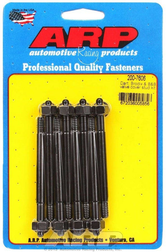 Valve Cover Fastener - Stud - 1/4-20 in Thread - 3.500 in Long - Hex Nuts - Chromoly - Black Oxide - Set of 8