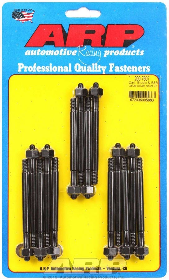 Valve Cover Fastener - Stud - 1/4-20 in Thread - 3.500 in Long - Hex Nuts - Chromoly - Black Oxide - Set of 14