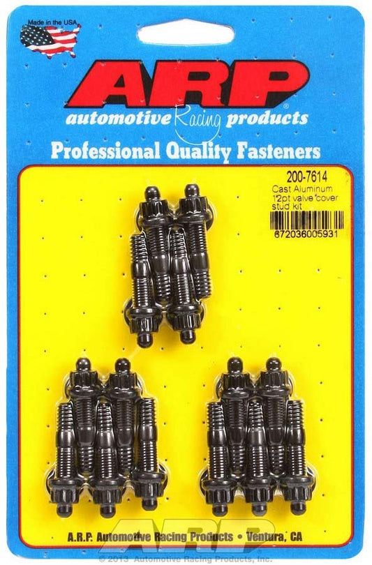 Valve Cover Fastener - Stud - 1/4-20 in Thread - 1.500 in Long - 12 Point Nuts - Chromoly - Black Oxide - Set of 14