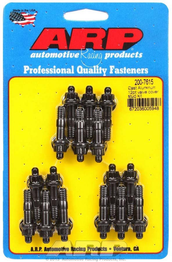 Valve Cover Fastener - Stud - 1/4-20 in Thread - 1.500 in Long - 12 Point Nuts - Chromoly - Black Oxide - Set of 16