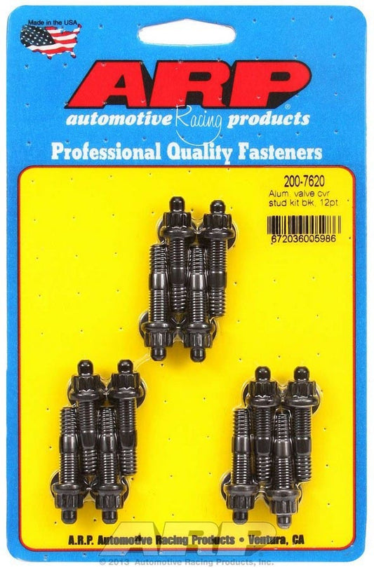 Valve Cover Fastener - Stud - 1/4-20 in Thread - 1.500 in Long - 12 Point Nuts - Chromoly - Black Oxide - Set of 12