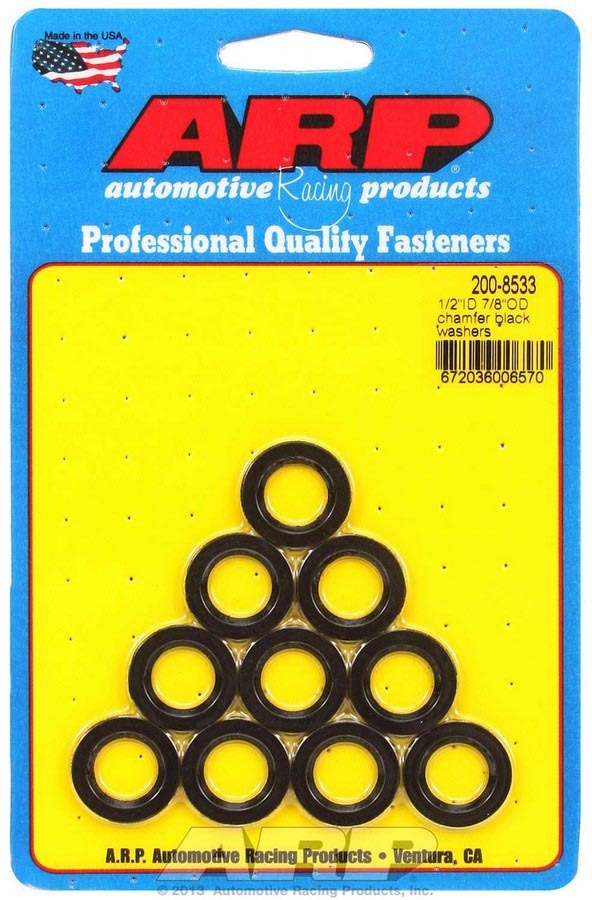 Flat Washer - Special Purpose - Chamfered - 0.5 in ID - 0.875 in OD - 0.120 in Thick - Chromoly - Black Oxide - Set of 10