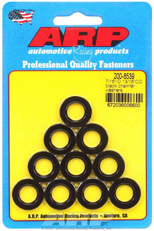 Flat Washer - Special Purpose - Chamfered - 0.438 in ID - 0.813 in OD - 0.120 in Thick - Chromoly - Black Oxide - Set of 10