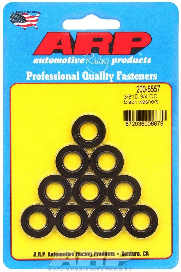 Flat Washer - Special Purpose - Chamfered - 0.375 in ID - 0.750 in OD - 0.120 in Thick - Chromoly - Black Oxide - Set of 10