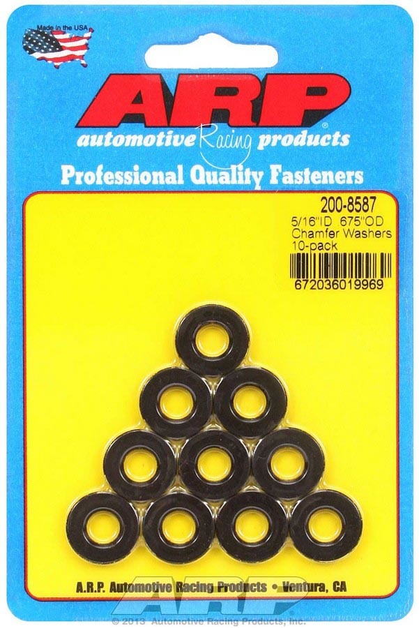 Flat Washer - Special Purpose - Chamfered - 0.313 in ID - 0.675 in OD - 0.120 in Thick - Chromoly - Black Oxide - Set of 10