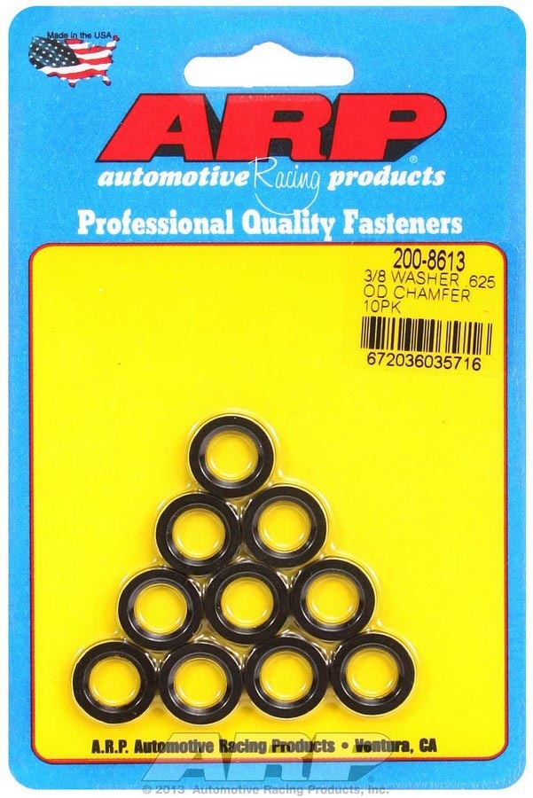 Flat Washer - Chamfered - 0.375 in ID - 0.625 in OD - 0.120 in Thick - Chromoly - Black Oxide - Set of 10