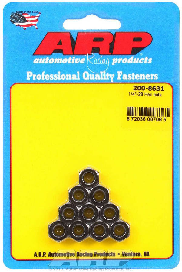 Nut - 1/4-28 in Thread - 7/16 in Hex Head - Chromoly - Black Oxide - Universal - Set of 10