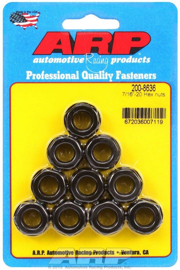 Nut - 7/16-20 in Thread - 11/16 in Hex Head - Chromoly - Black Oxide - Universal - Set of 10