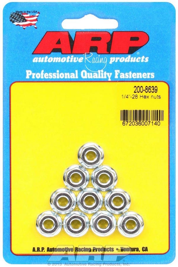 Nut - Locking - 1/4-28 in Thread - 7/16 in Hex Head - Serrated Flange - Steel - Cadmium - Set of 10