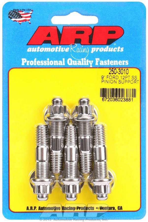 Pinion Support Stud - 3/8-16/24 in Thread - 2.000 in Long - 12 Point Nuts - Stainless - Polished - Ford 9 Inch - Kit