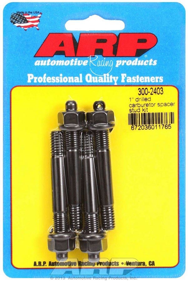 Carburetor Stud - Pro Series - 5/16-18 and 5/16-24 in Thread - 2.7 in Long - Hex Nuts - Drilled - Chromoly - Black Oxide - Set of 4