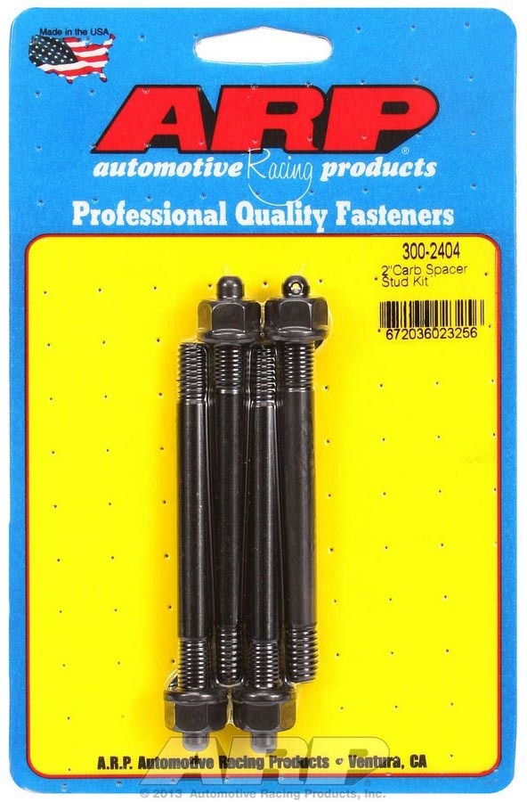 Carburetor Stud - Pro Series - 5/16-18 and 5/16-24 in Thread - 3.7 in Long - Hex Nuts - Drilled - Chromoly - Black Oxide - Set of 4