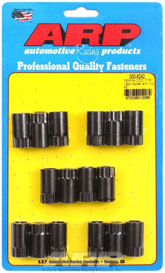 Rocker Arm Nut - 7/16-20 in Thread - 0.640 in Shank Diameter - 1.200 in Long - Chromoly - Black Oxide - Stamped Steel Rockers - Set of 16