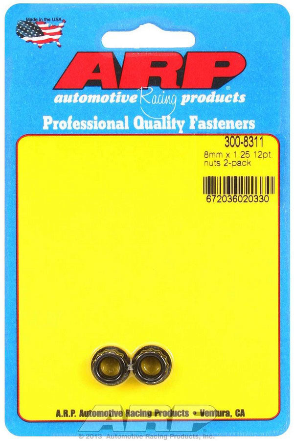 Nut - 8 mm x 1.25 Thread - 10 mm 12 Point Head - Chromoly - Black Oxide - Universal - Pair