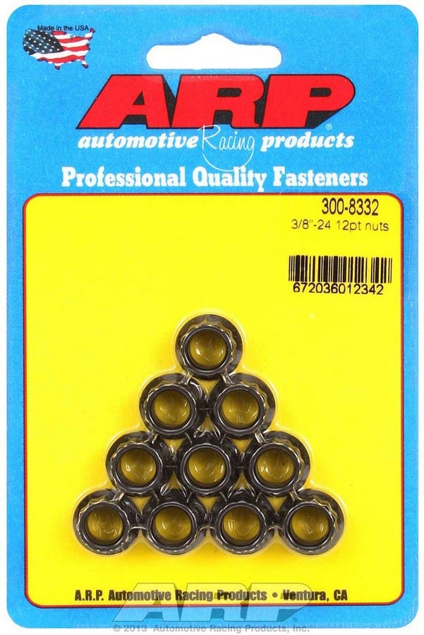 Nut - 3/8-24 in Thread - 7/16 in 12 Point Head - Chromoly - Black Oxide - Universal - Set of 10