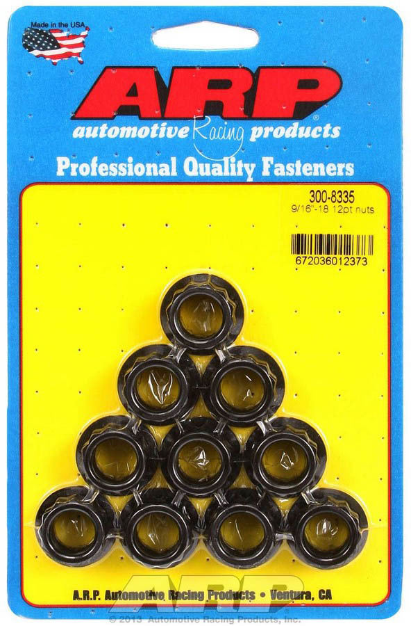 Nut - 9/16-18 in Thread - 11/16 in 12 Point Head - Chromoly - Black Oxide - Universal - Set of 10