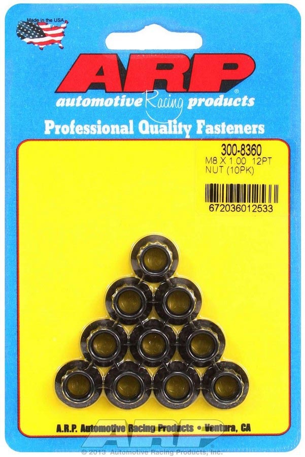 Nut - 8 mm x 1.00 Thread - 10 mm 12 Point Head - Chromoly - Black Oxide - Universal - Set of 10